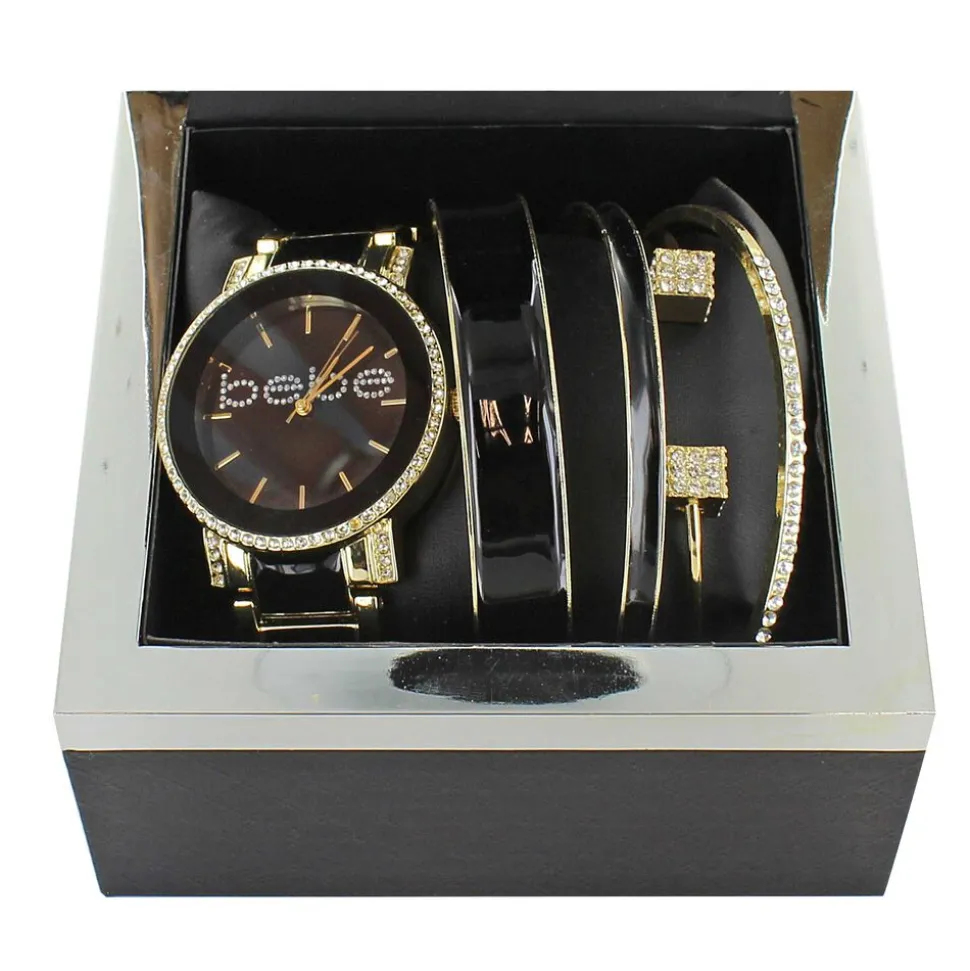 bebe Enameled Watch With Coordinating Bangles