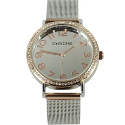 bebe Faux-Diamond Watch With Metal Mesh Band