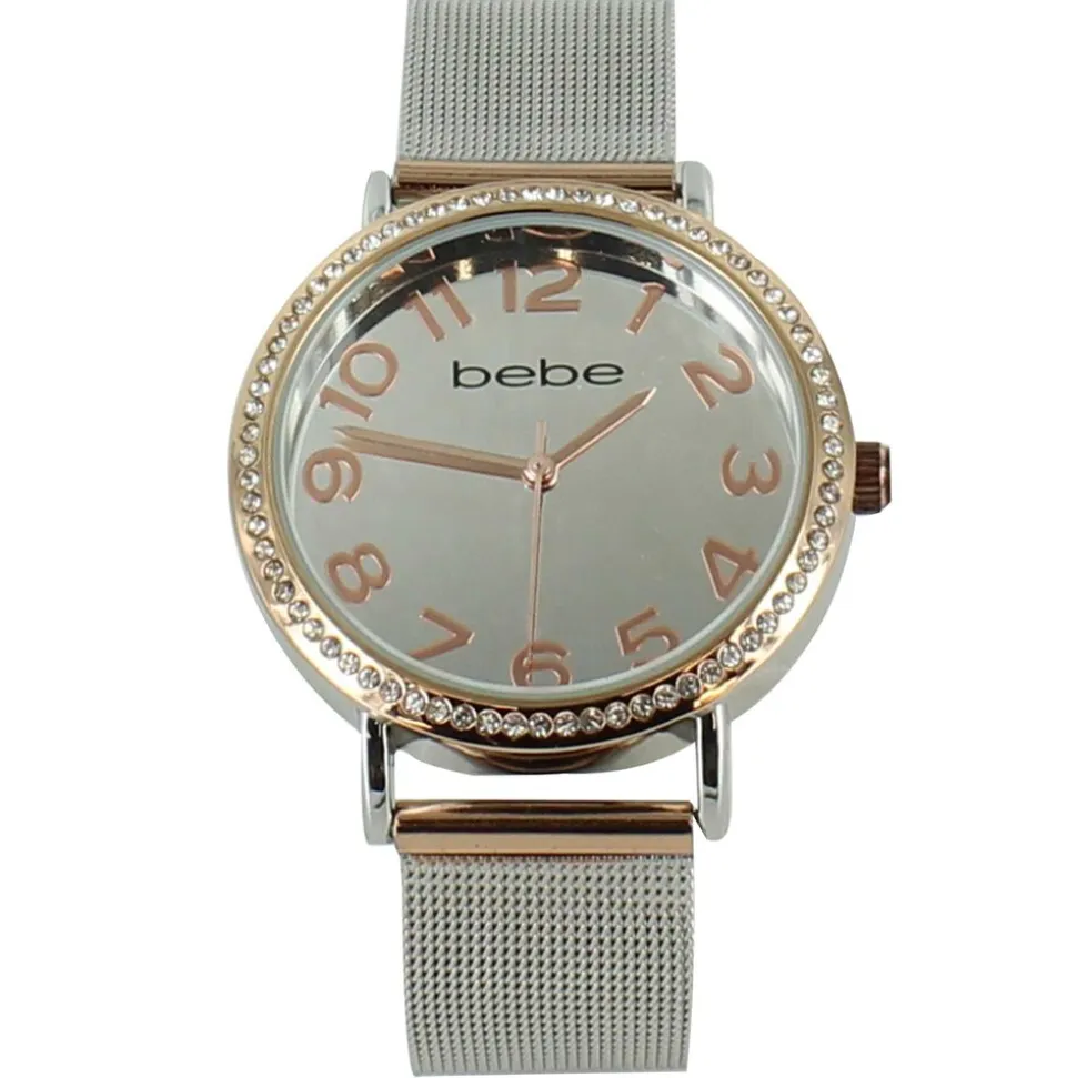 bebe Faux-Diamond Watch With Metal Mesh Band