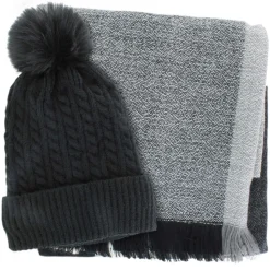 Couture Gems Oblong Color-Block Scarf and Hat Set