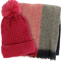 Couture Gems Oblong Color-Block Scarf and Hat Set