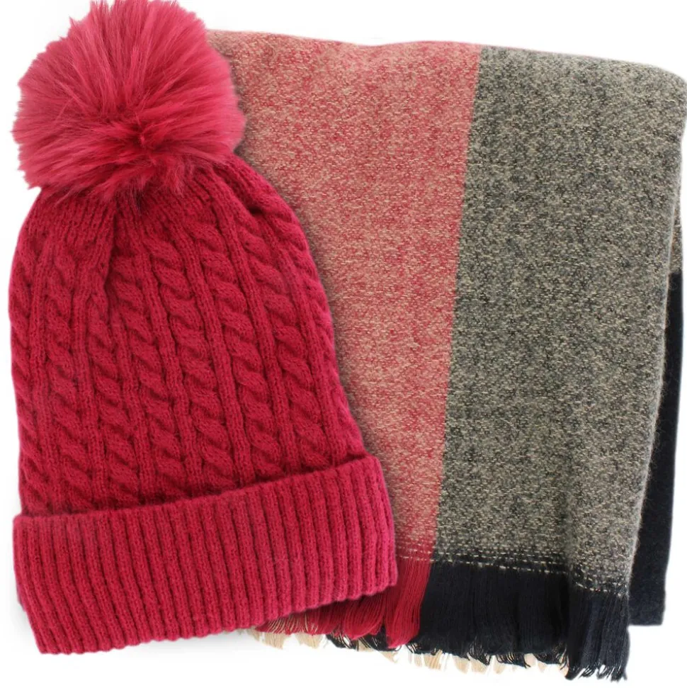 Couture Gems Oblong Color-Block Scarf and Hat Set