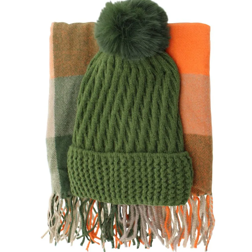 Couture Gems Plaid Oblong Scarf & Knit Hat Set