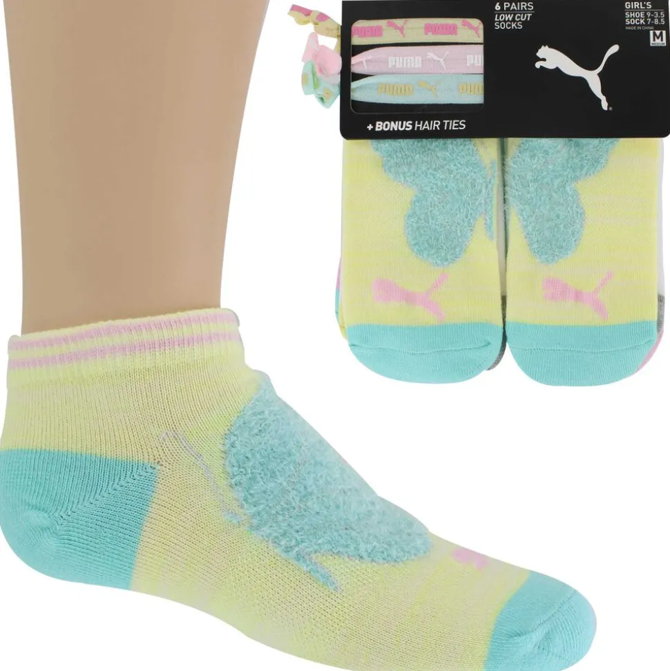 Girls' PUMA Low-Cut 6-Pair Pack With 3 Hair Ties