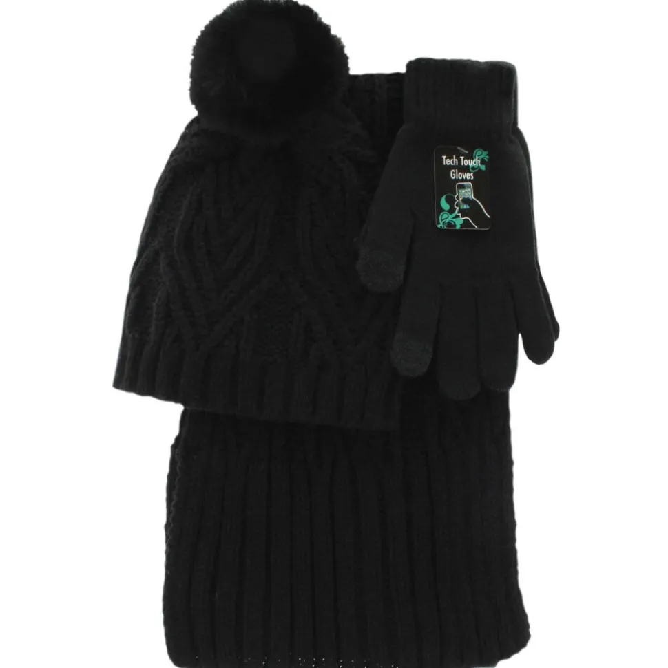 Women's Couture Gems Cable-Knit Scarf 3-Piece Set