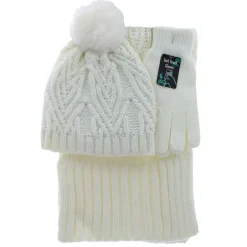 Women's Couture Gems Cable-Knit Scarf 3-Piece Set