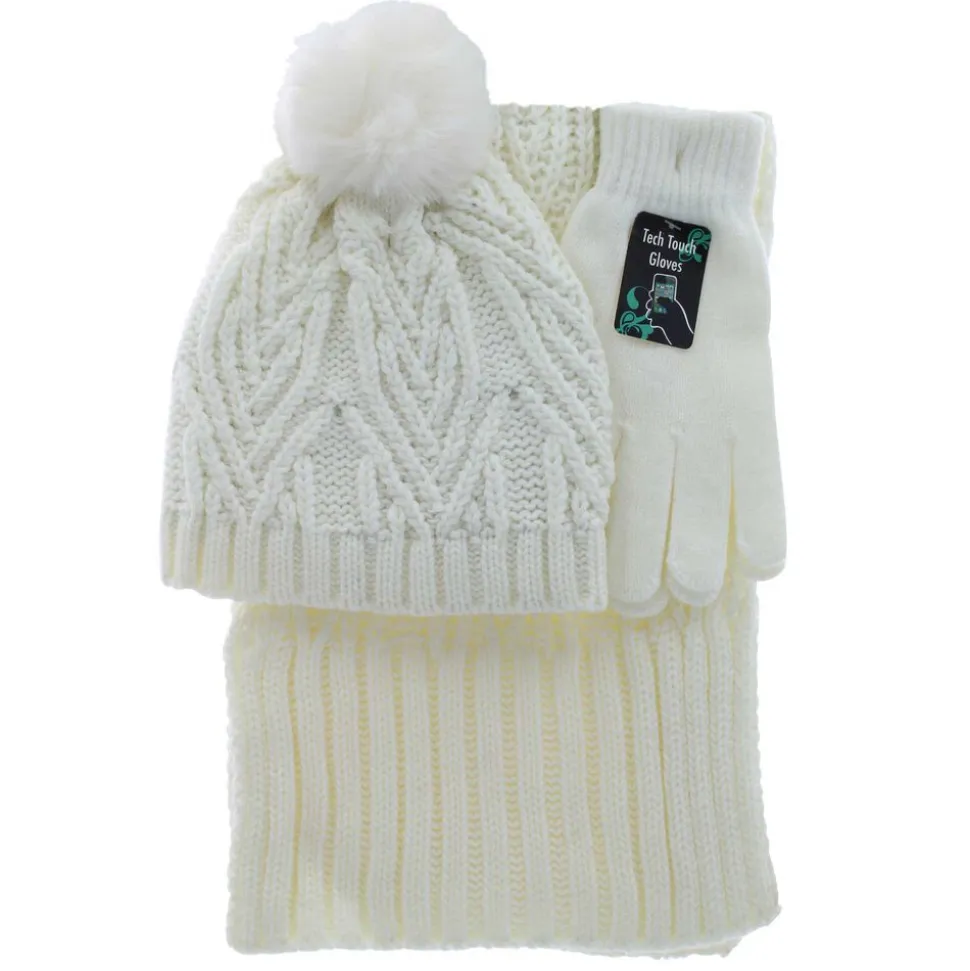 Women's Couture Gems Cable-Knit Scarf 3-Piece Set