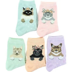 Women's ET TU Floral Cat Short Crews 5-Pair Pack