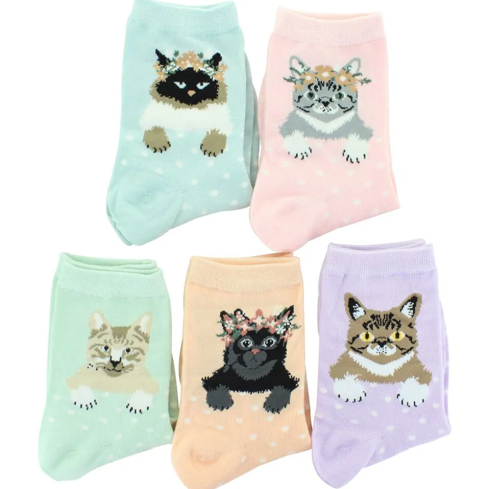 Women's ET TU Floral Cat Short Crews 5-Pair Pack